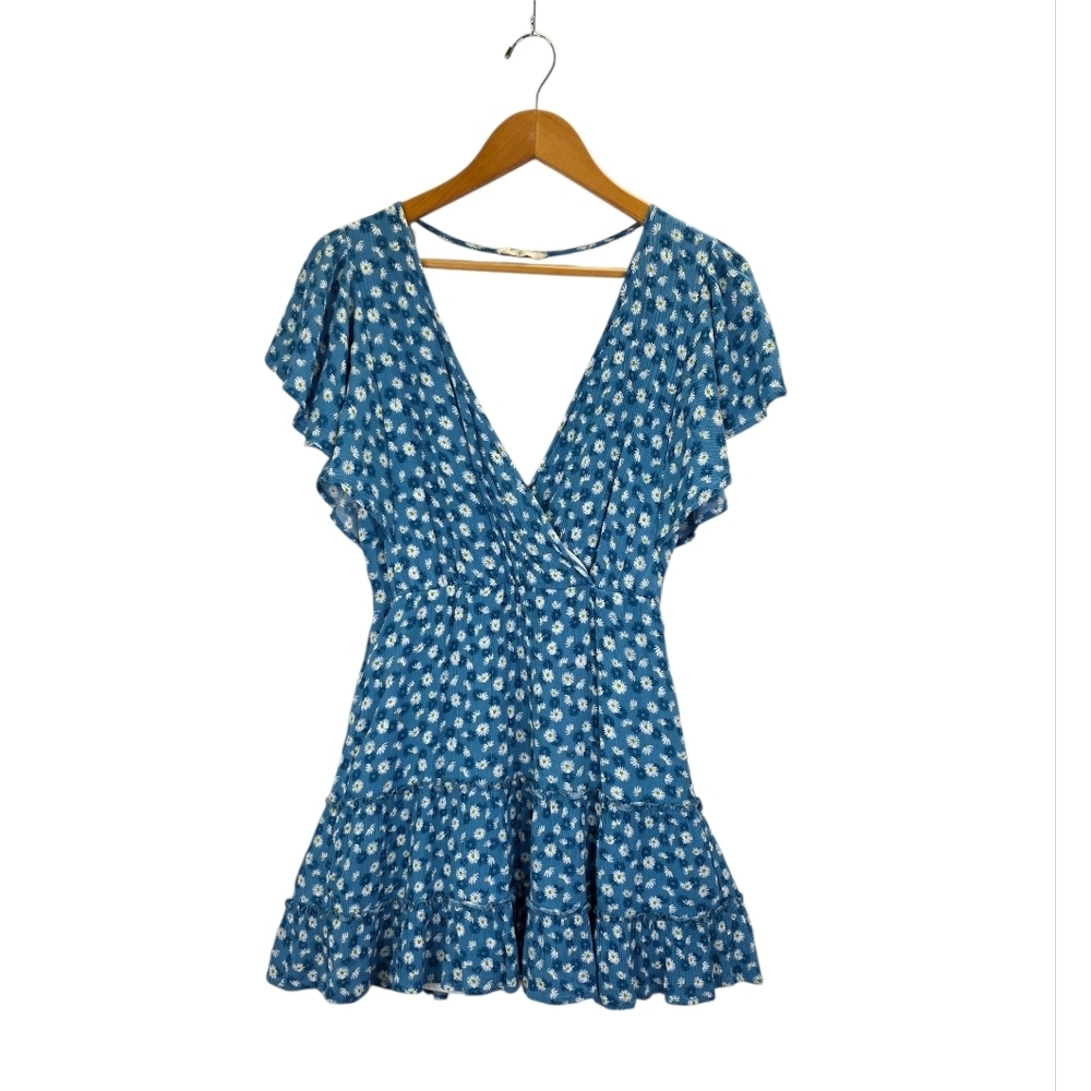 Altar'd State Women's V Neck Short Ruffle Sleeve Mini Dress Floral Spring Size S